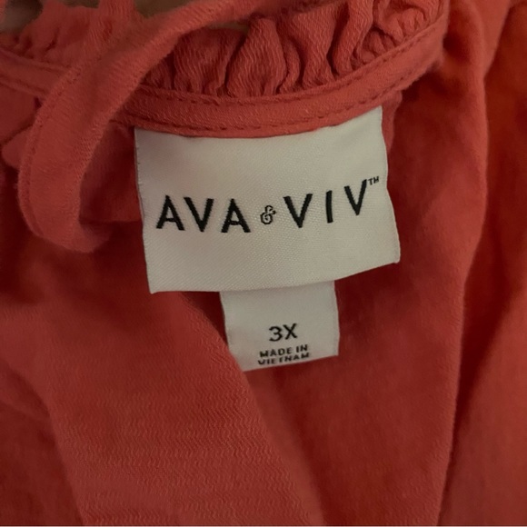 Ava & Viv Women's Long Sleeve Peplum Top in Coral Red Smocked with Tie 3X - Picture 2 of 7